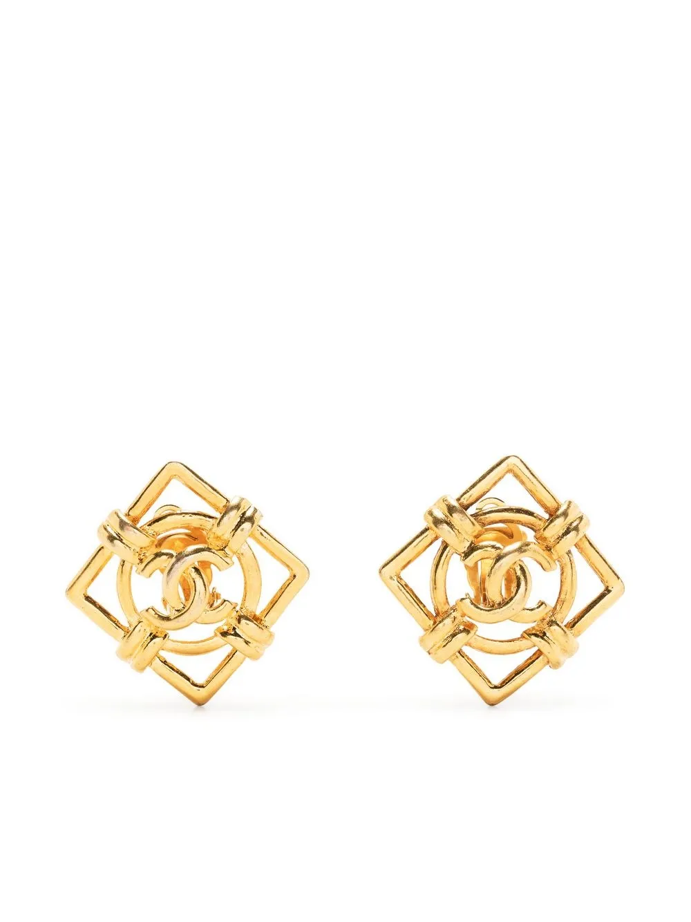 

CHANEL Pre-Owned CC rhombus clip-on earrings - Gold