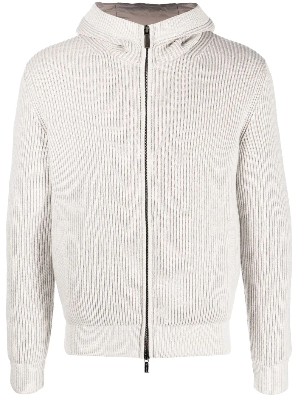 

Moorer ribbed-knit zip-fastening hoodie - Neutrals