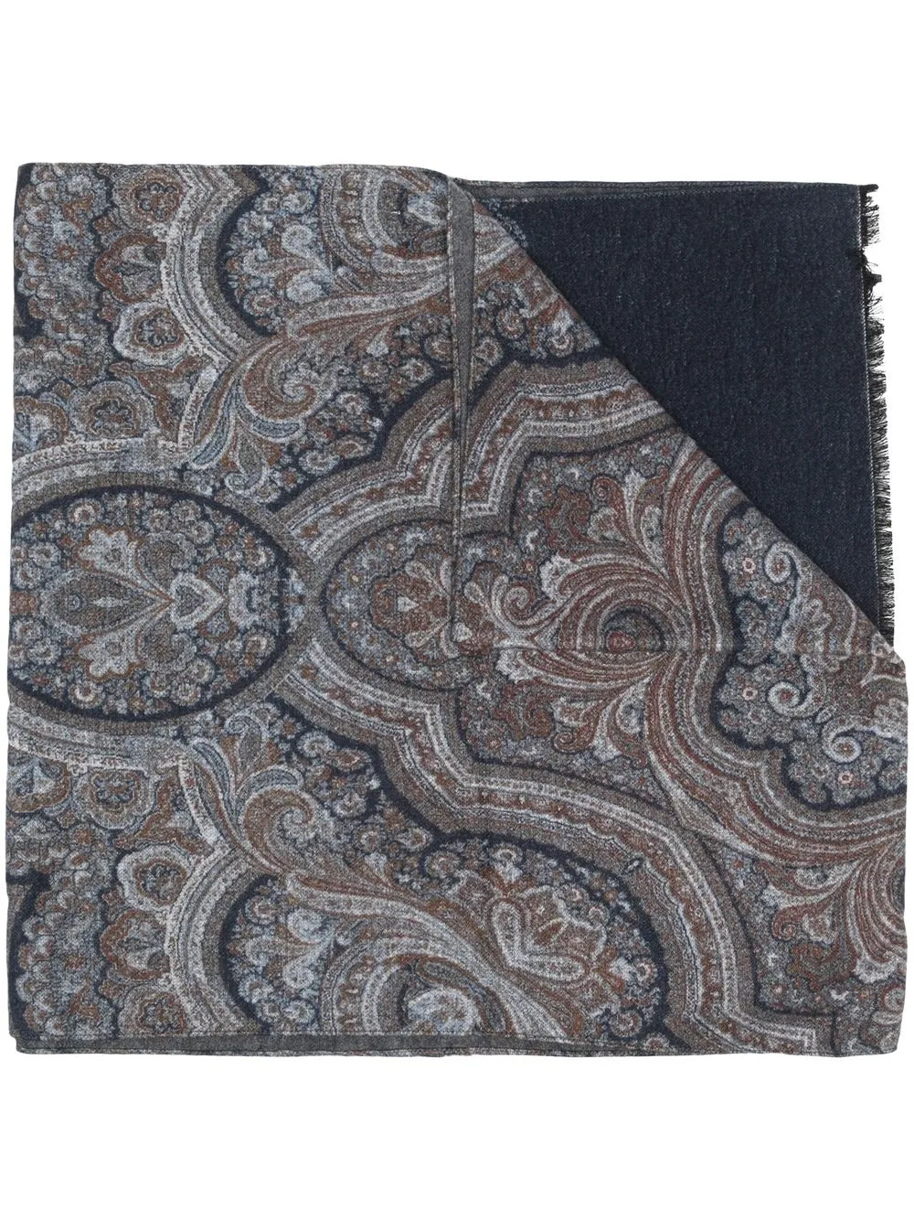 

Kiton paisley-print frayed-trim scarf - Blue