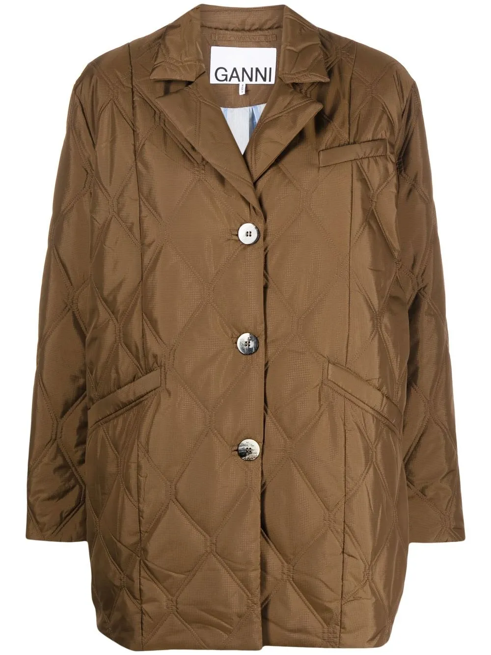 

GANNI diamond-quilted ripstop jacket - Brown