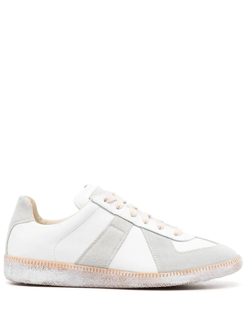 MAISON MARGIELA Distressed coated metallic faux leather sneakers