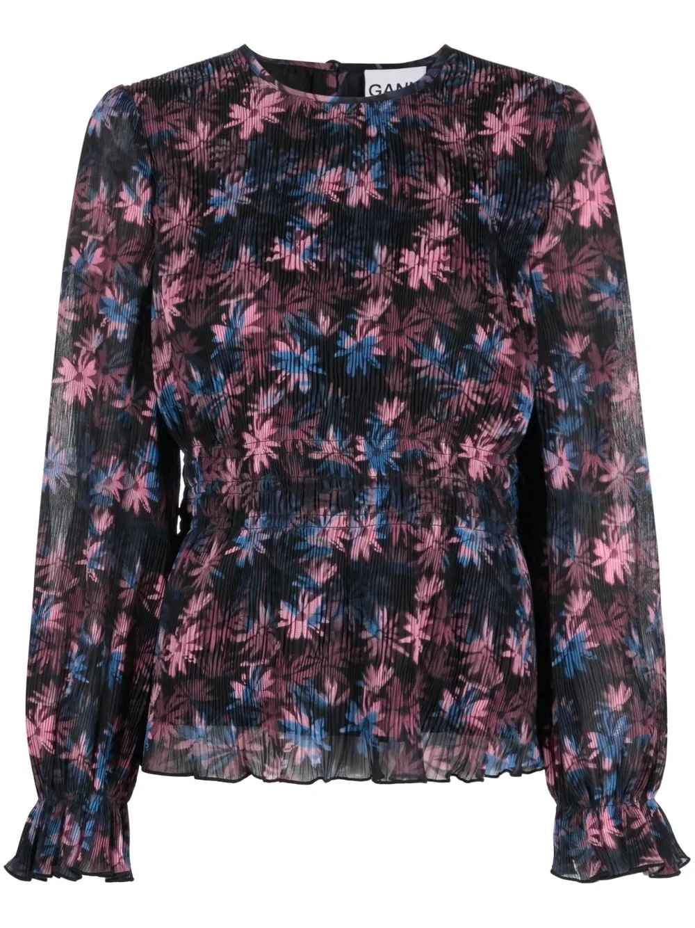 

GANNI blusa con estampado floral y peplum - Negro