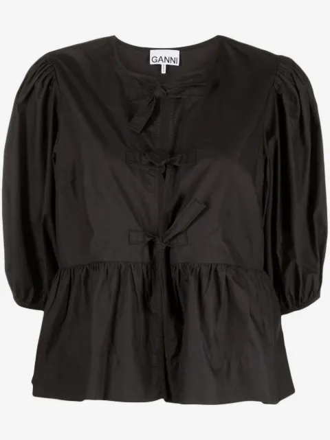 GANNI Blusa com peplum e mangas bufantes