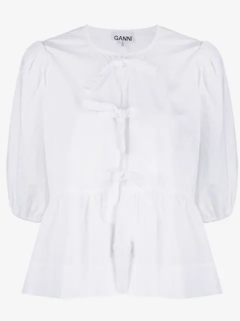 GANNI cotton poplin peplum tie blouse