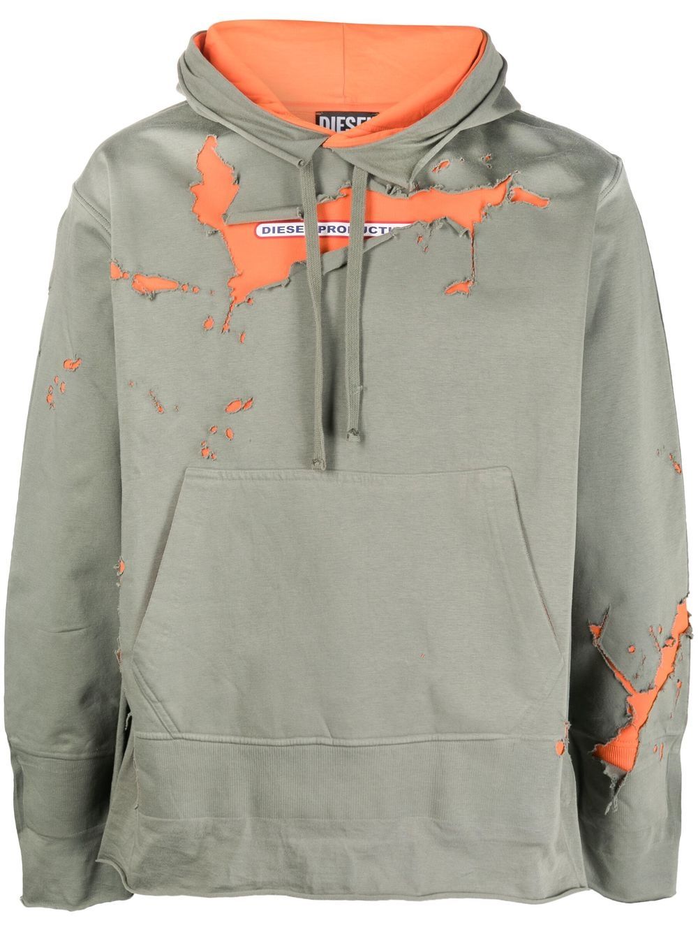 

Diesel hoodie con efecto envejecido y logo estampado - Verde