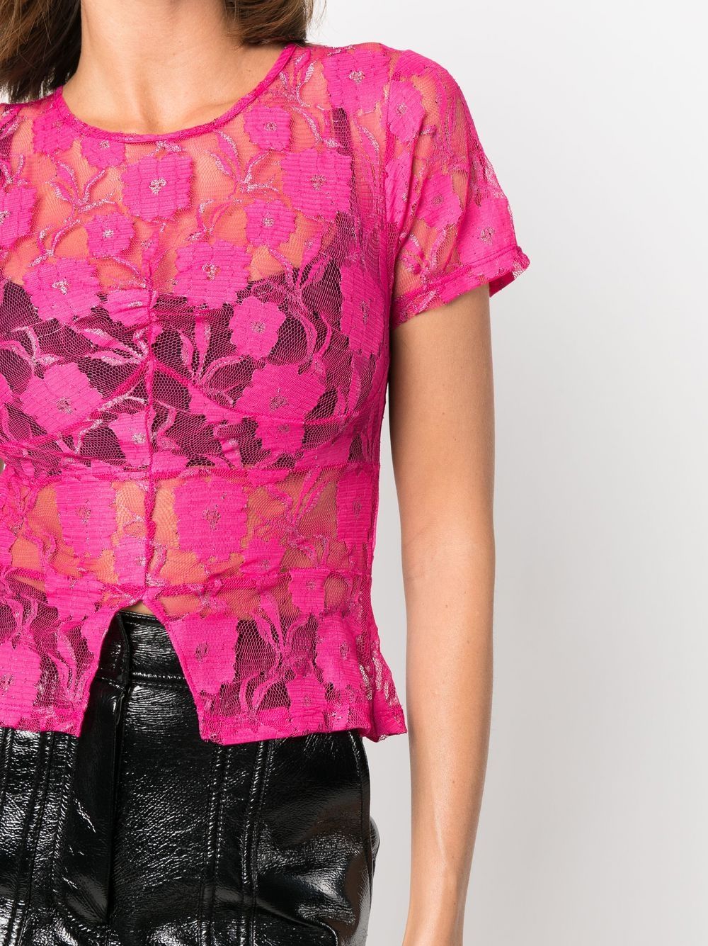 Shop Collina Strada Floral-embroidered Short-sleeved T-shirt In Pink
