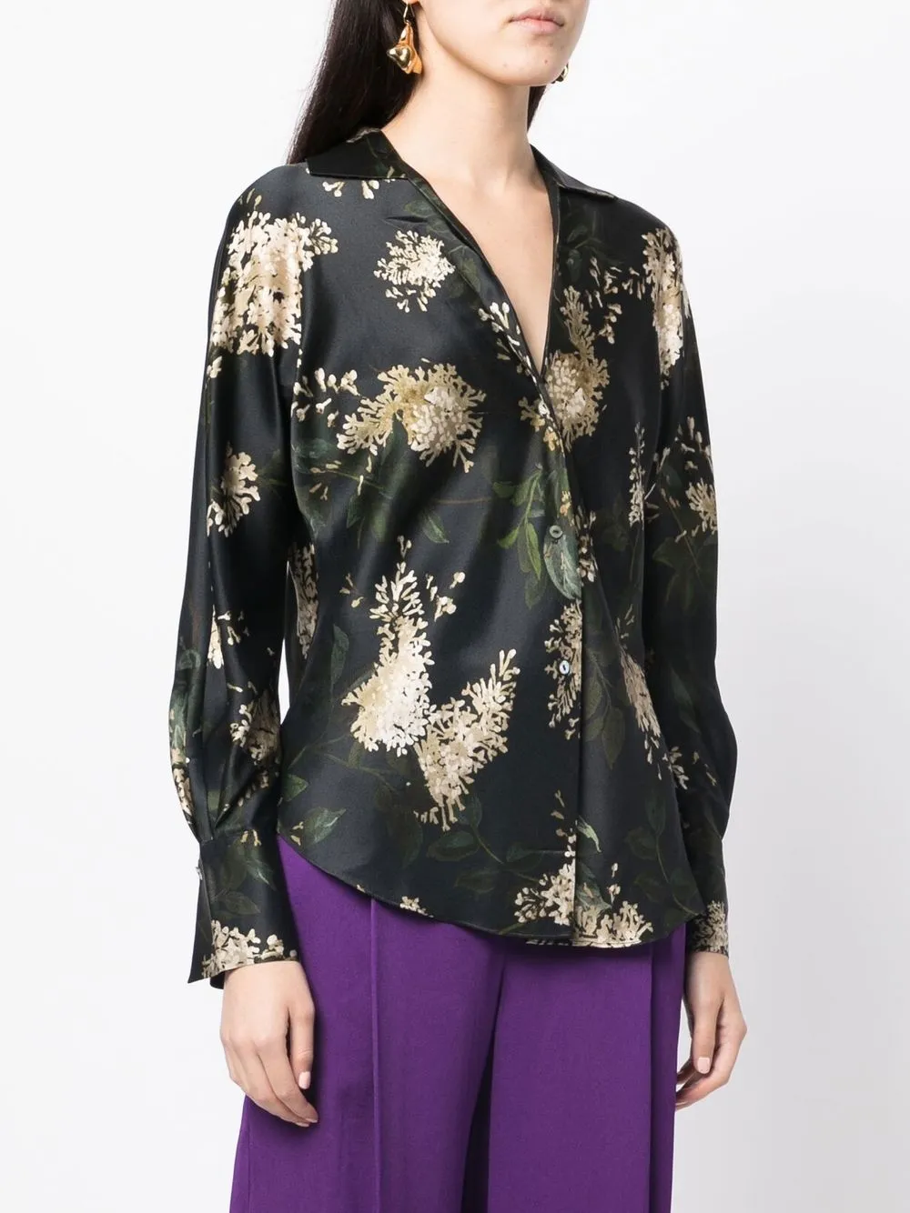  Vince Seidenhemd Mit Blumen Print   Schwarz 
