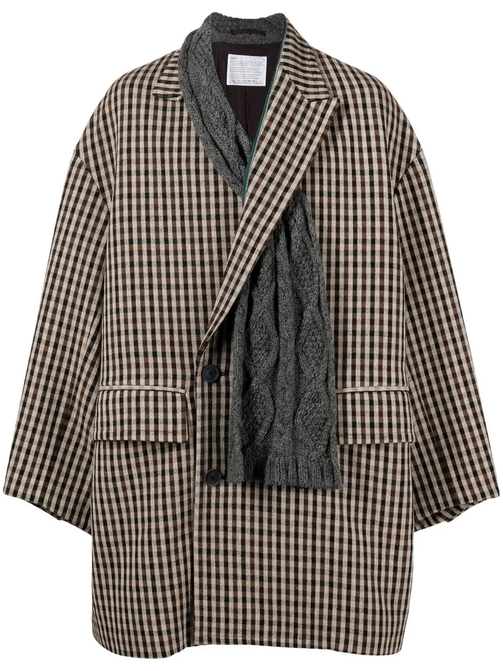 

Kolor gingham-check wool coat - Brown