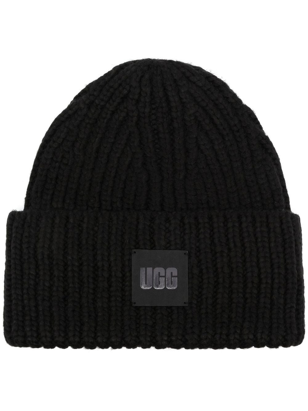 Ugg Logo-patch Ribbed-knit Beanie In Black