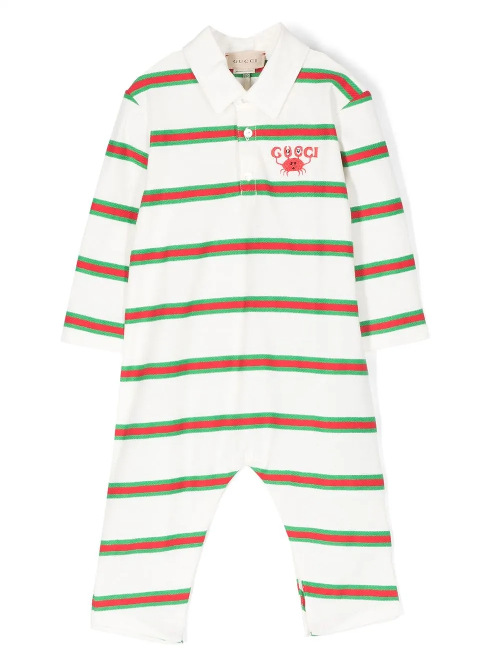 

Gucci Kids Web-striped polo-collar romper - White
