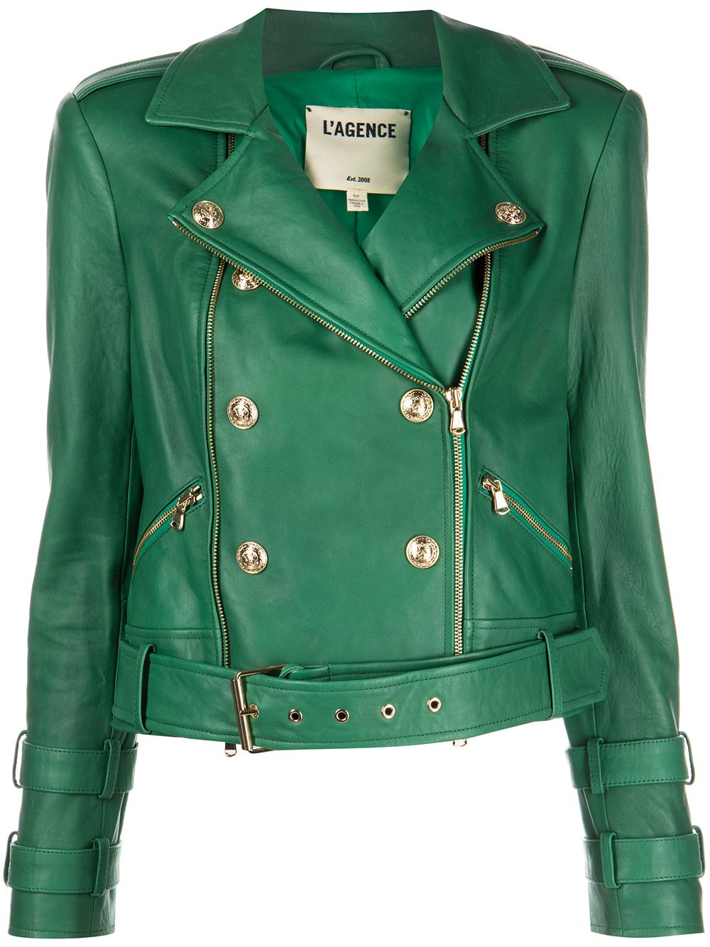 L Agence Billie Belted Leather Jacket In Clover Green | ModeSens