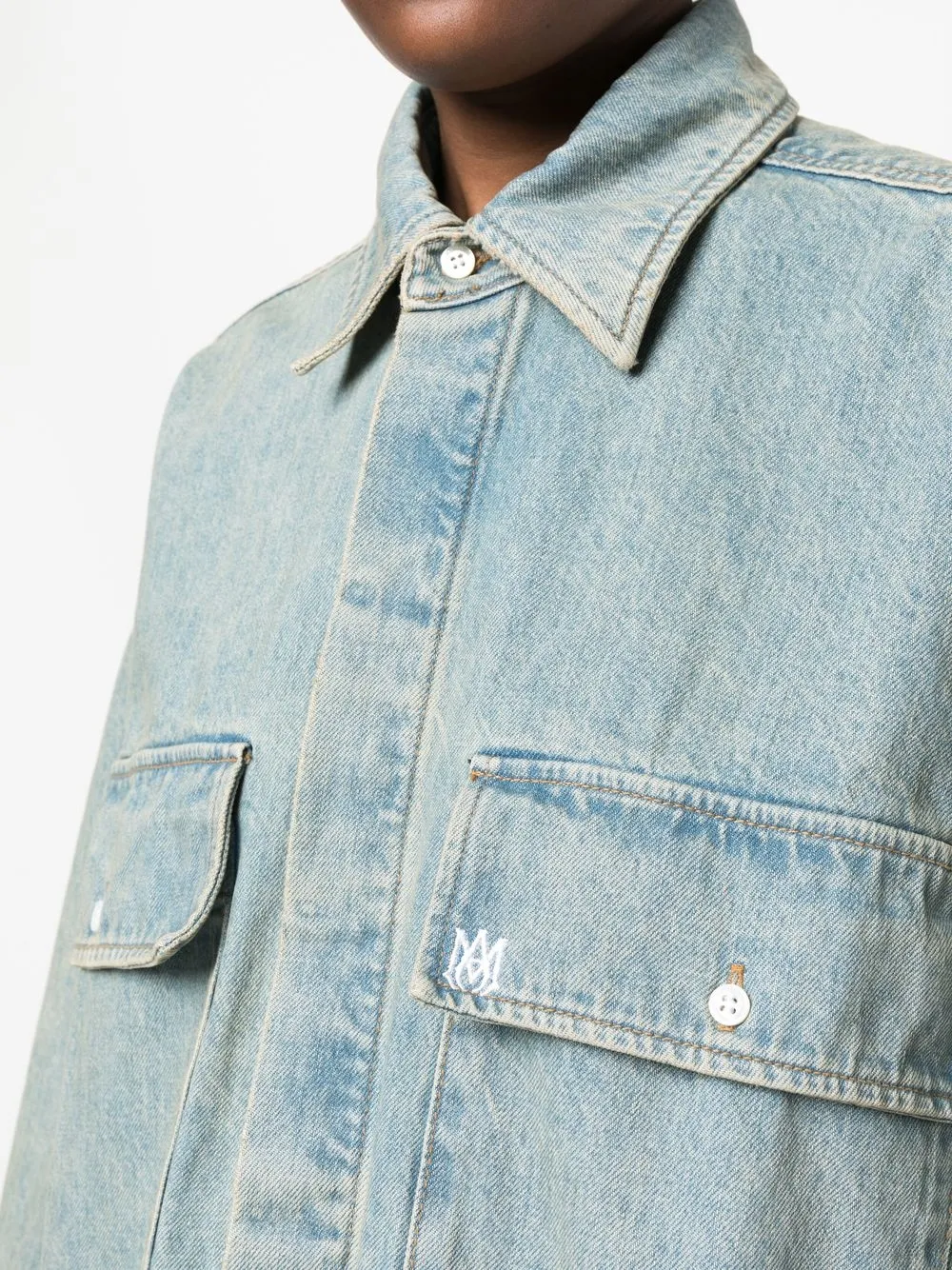 image 5 of amiri logo刺绣细节牛仔衬衫