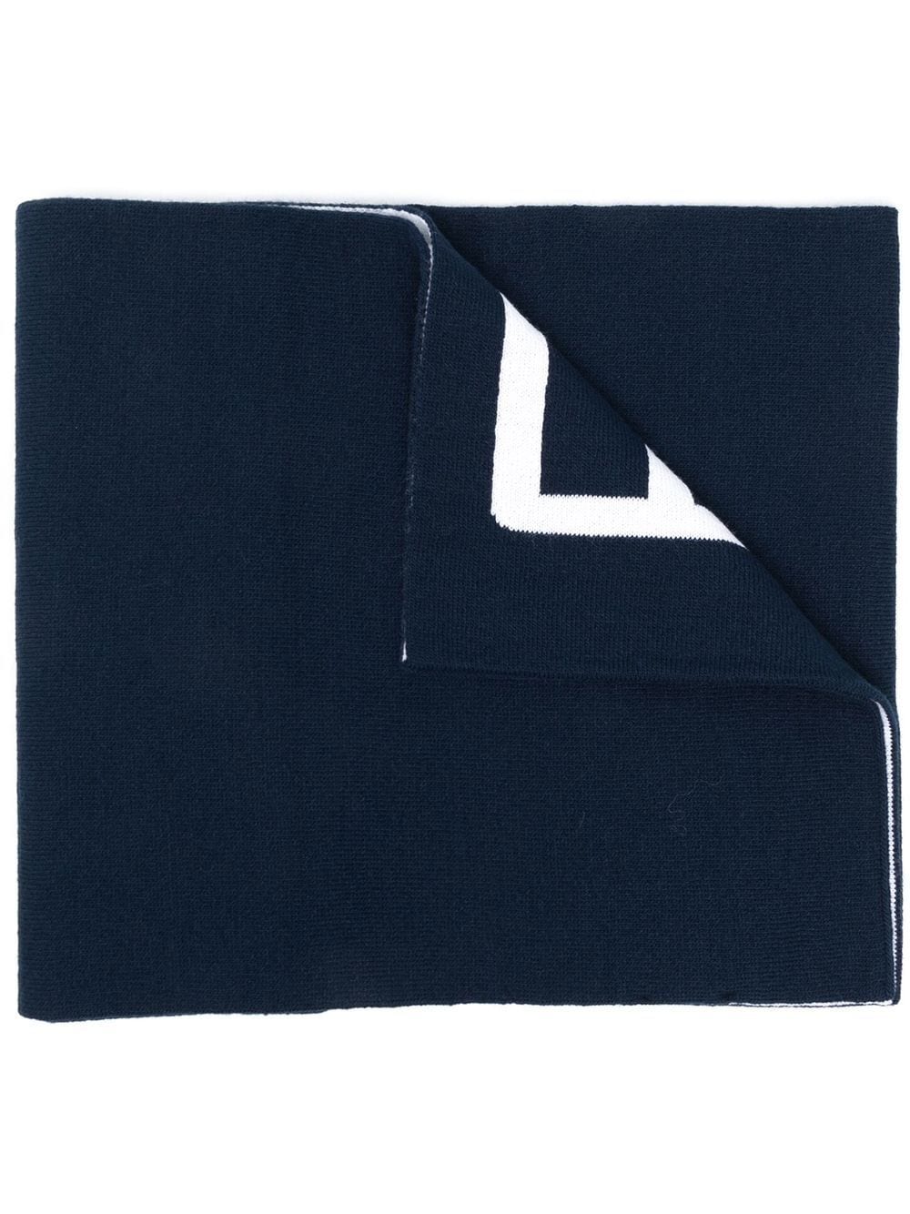 Ea7 Contrasting Oversized-logo Knitted Scarf In Blau