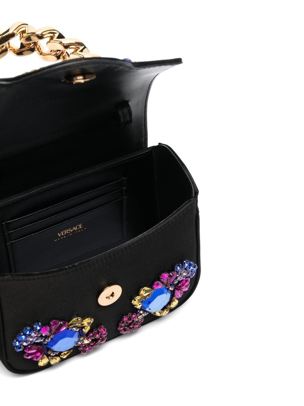 Versace La Medusa Mini Crystal Top Handle Bag 1B00E Black Ruthe