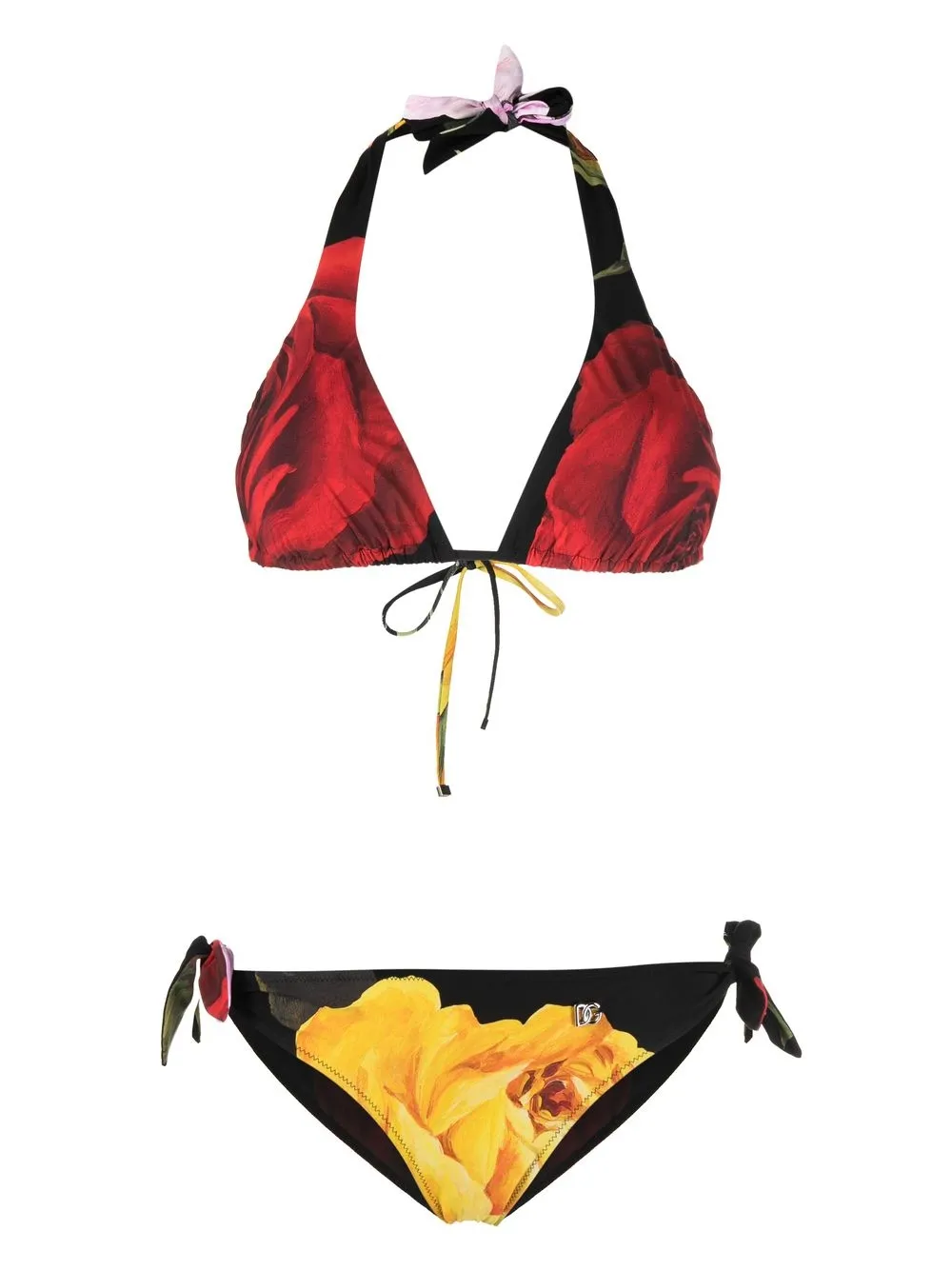 

Dolce & Gabbana rose-print halterneck bikini - Black