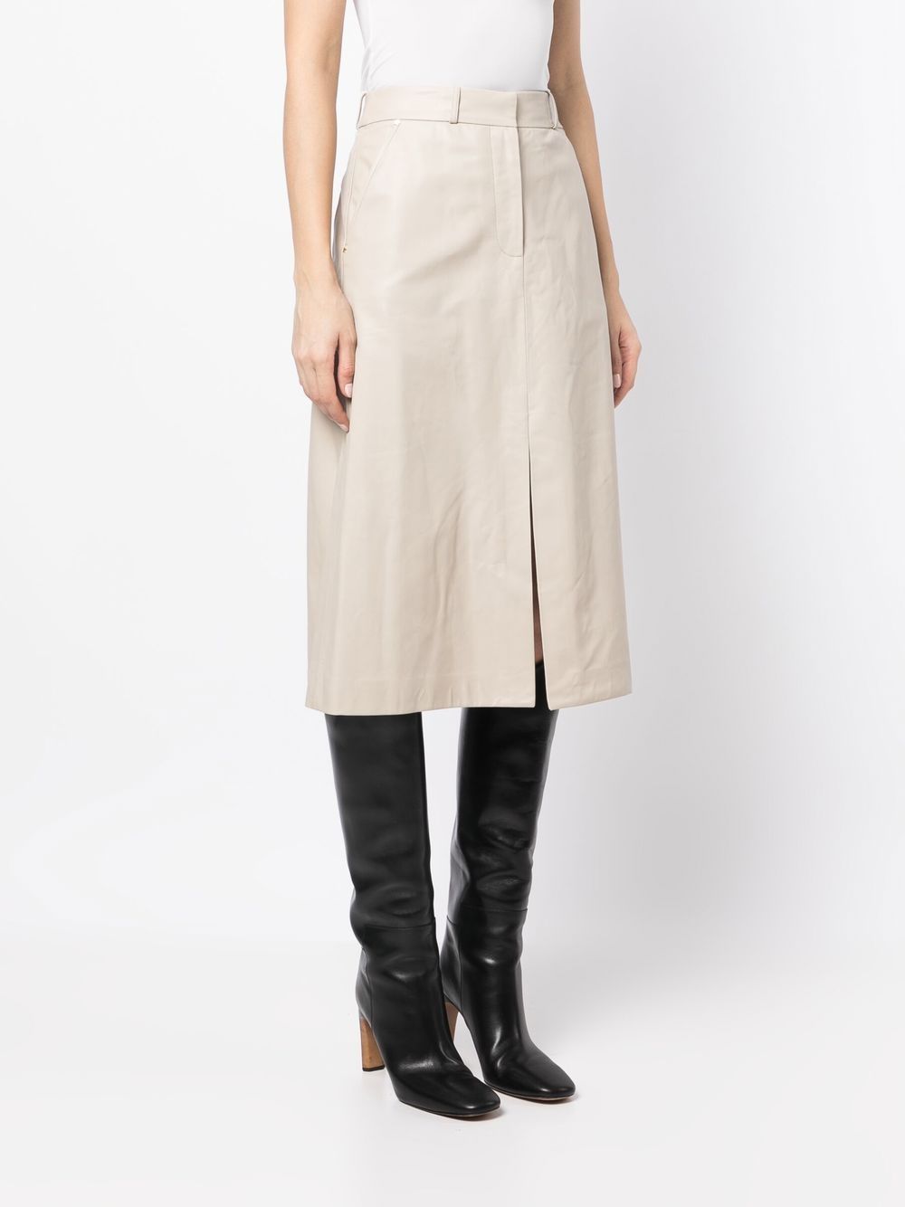 Shop Lorena Antoniazzi High-waisted Leather Midi Skirt In Neutrals