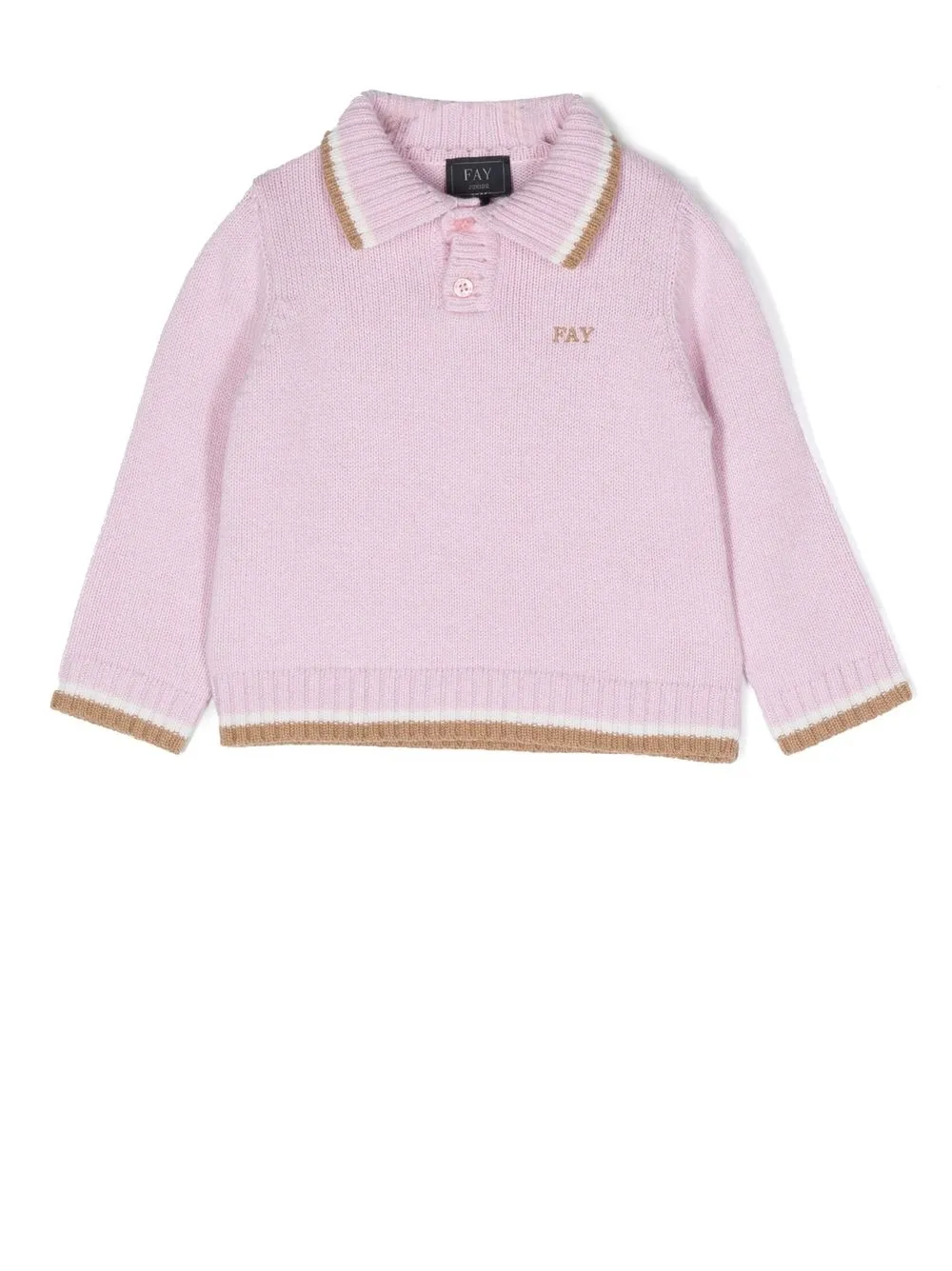 

Fay Kids tipped logo-embroidered polo jumper - Pink