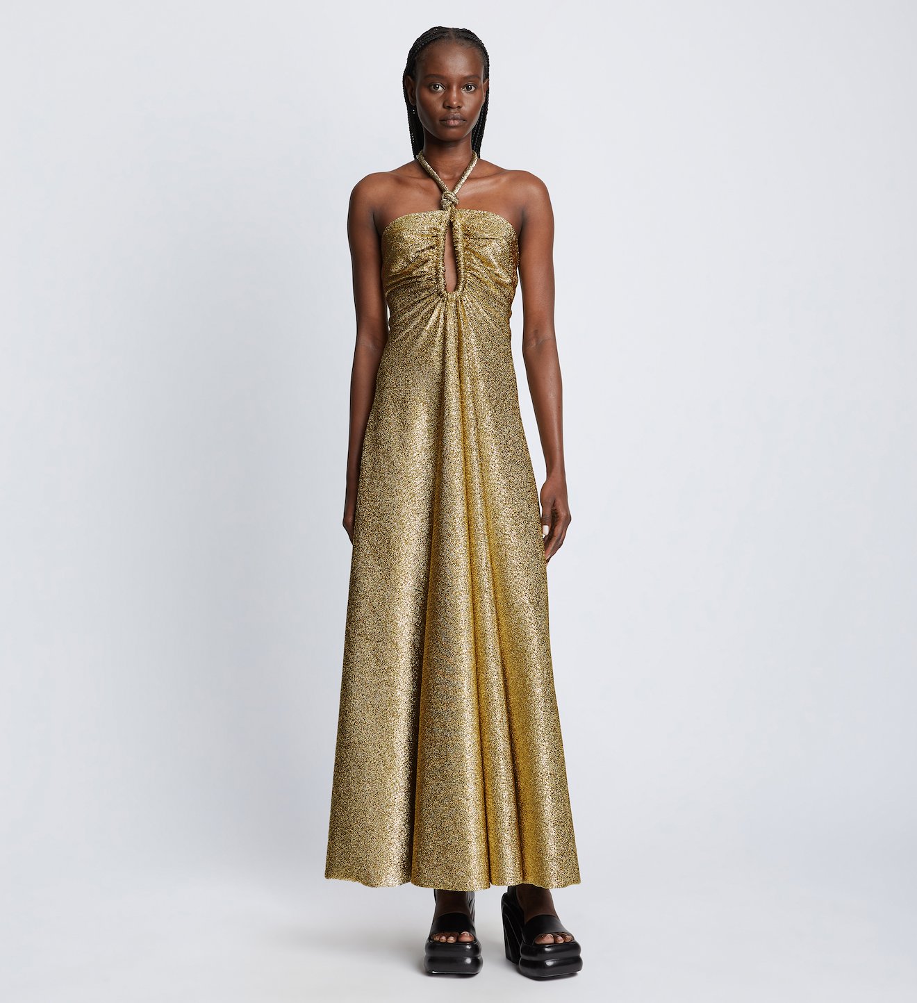 Metallic Jersey Halter Dress