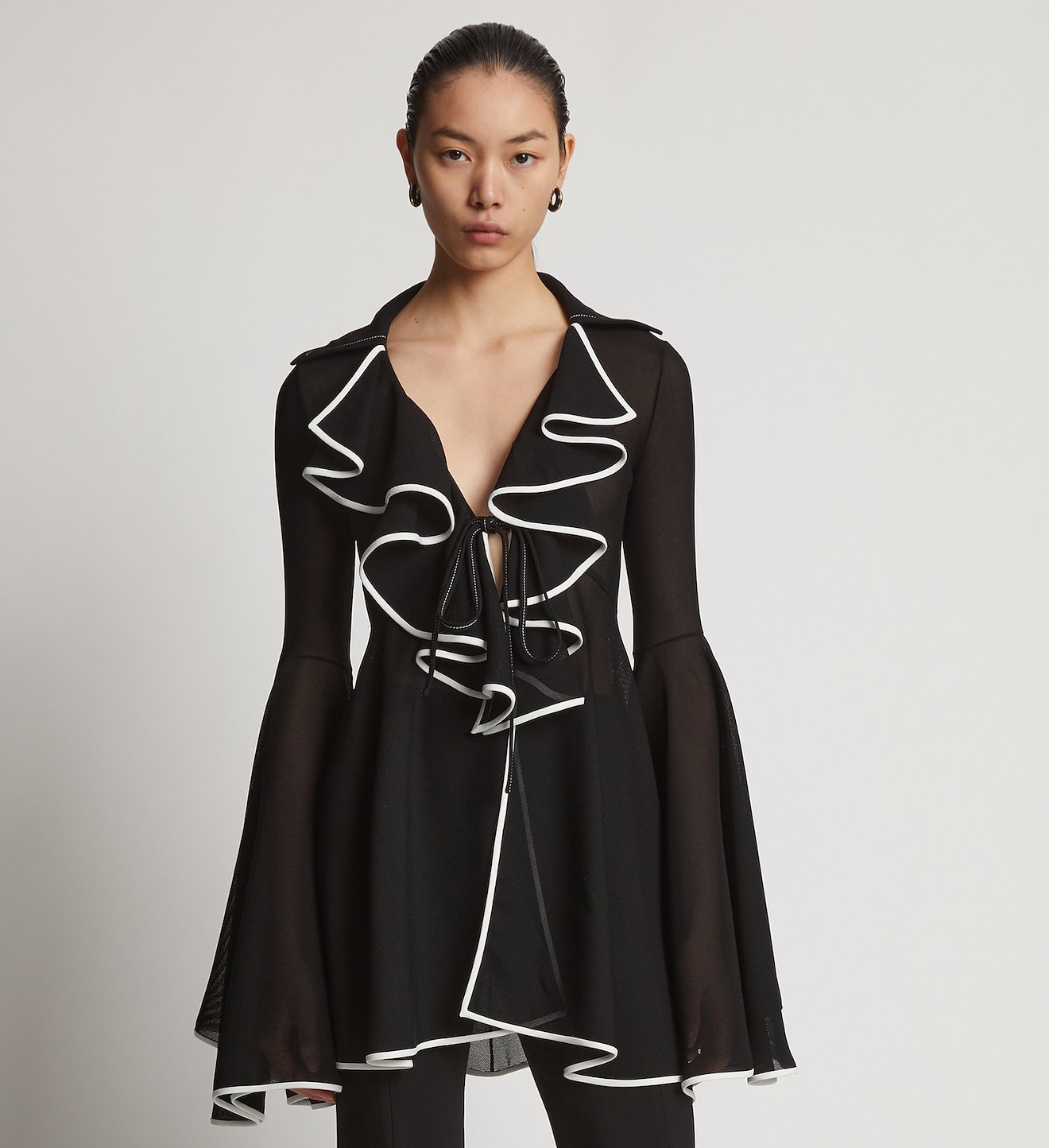 Solid Mesh Ruffle Shirt