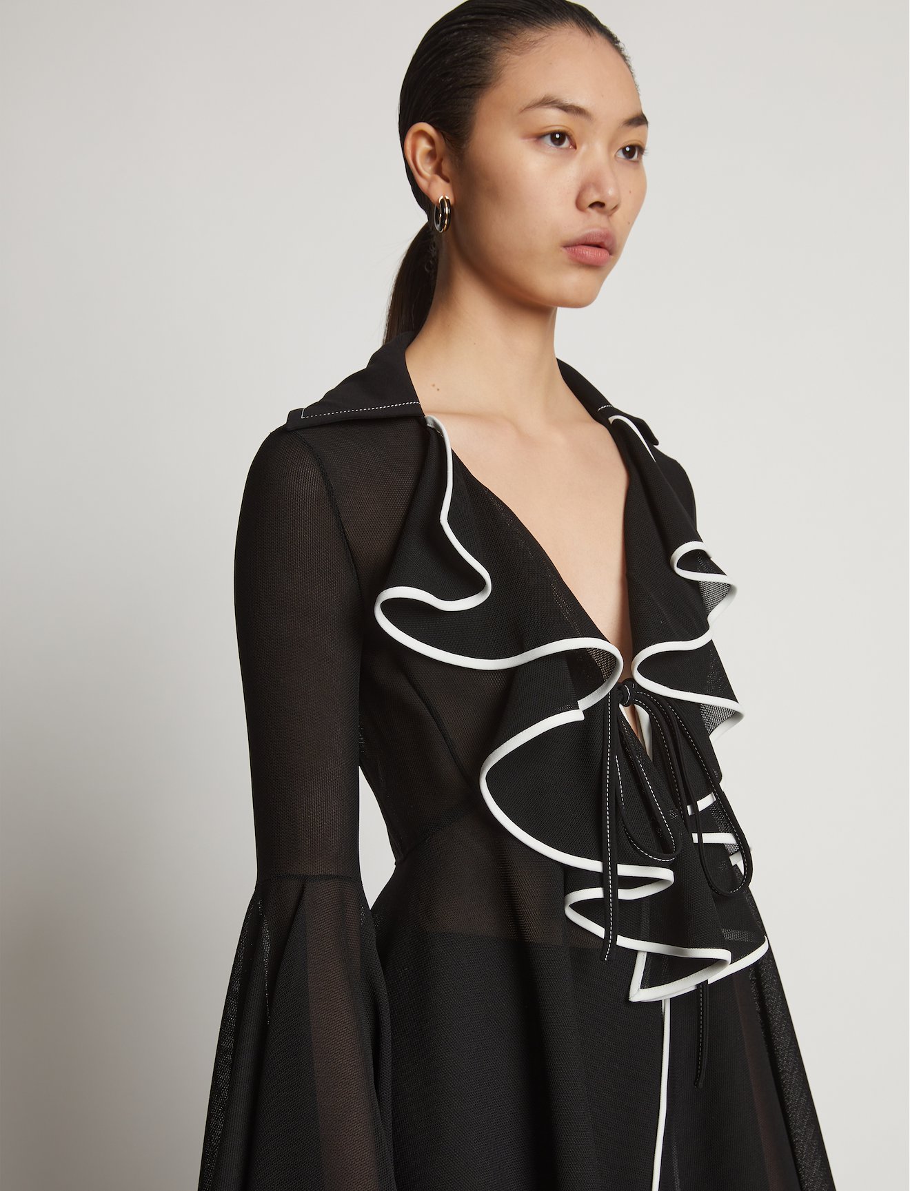 Solid Mesh Ruffle Shirt #4