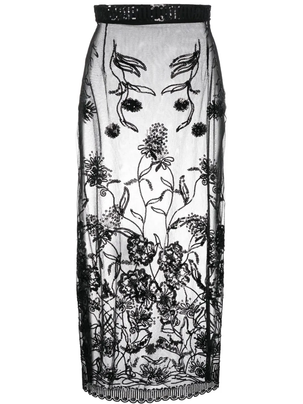 

Ermanno Scervino floral-embellished sheer midi skirt - Black
