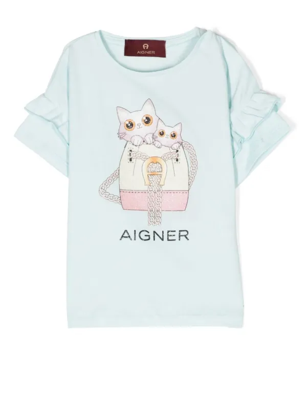 Aigner Kids cat print T shirt Blue FARFETCH BH