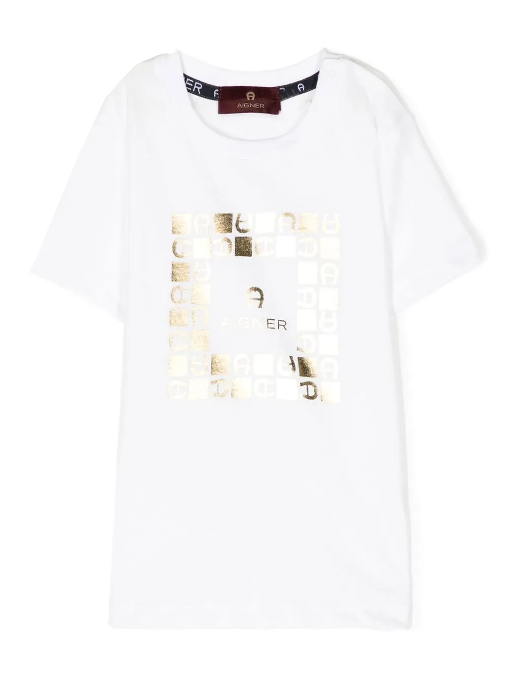 

Aigner Kids metallic logo-print detail T-shirt - White