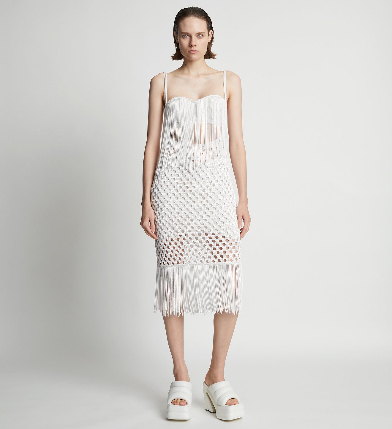 Lacquered Knit Fringe Dress
