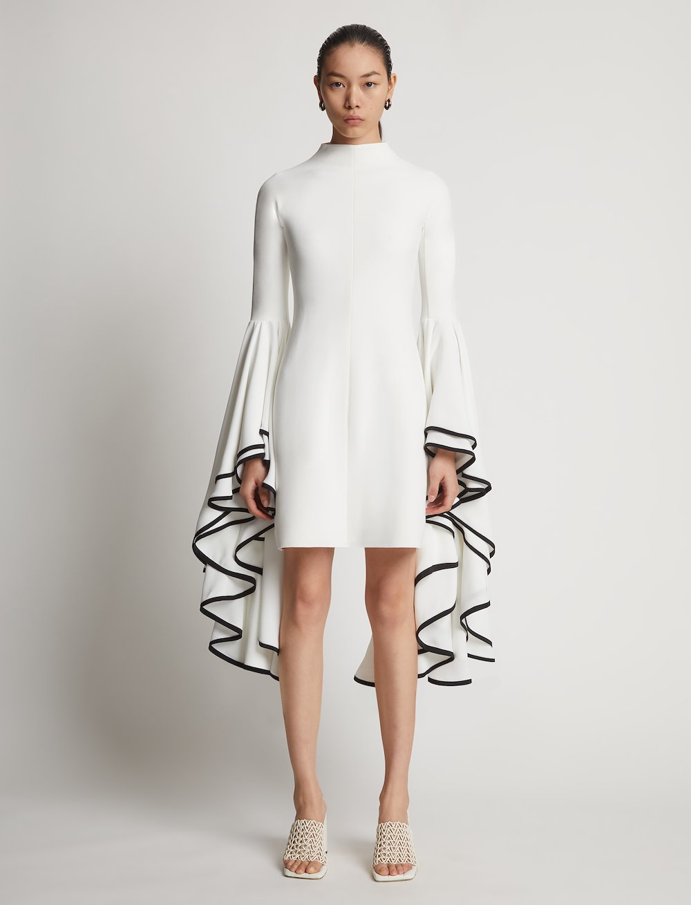 Viscose Crepe Ruffle Sleeve Dress