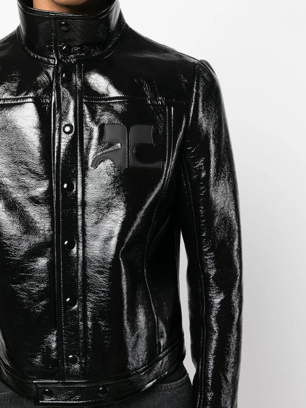 logo-patch faux leather jacket