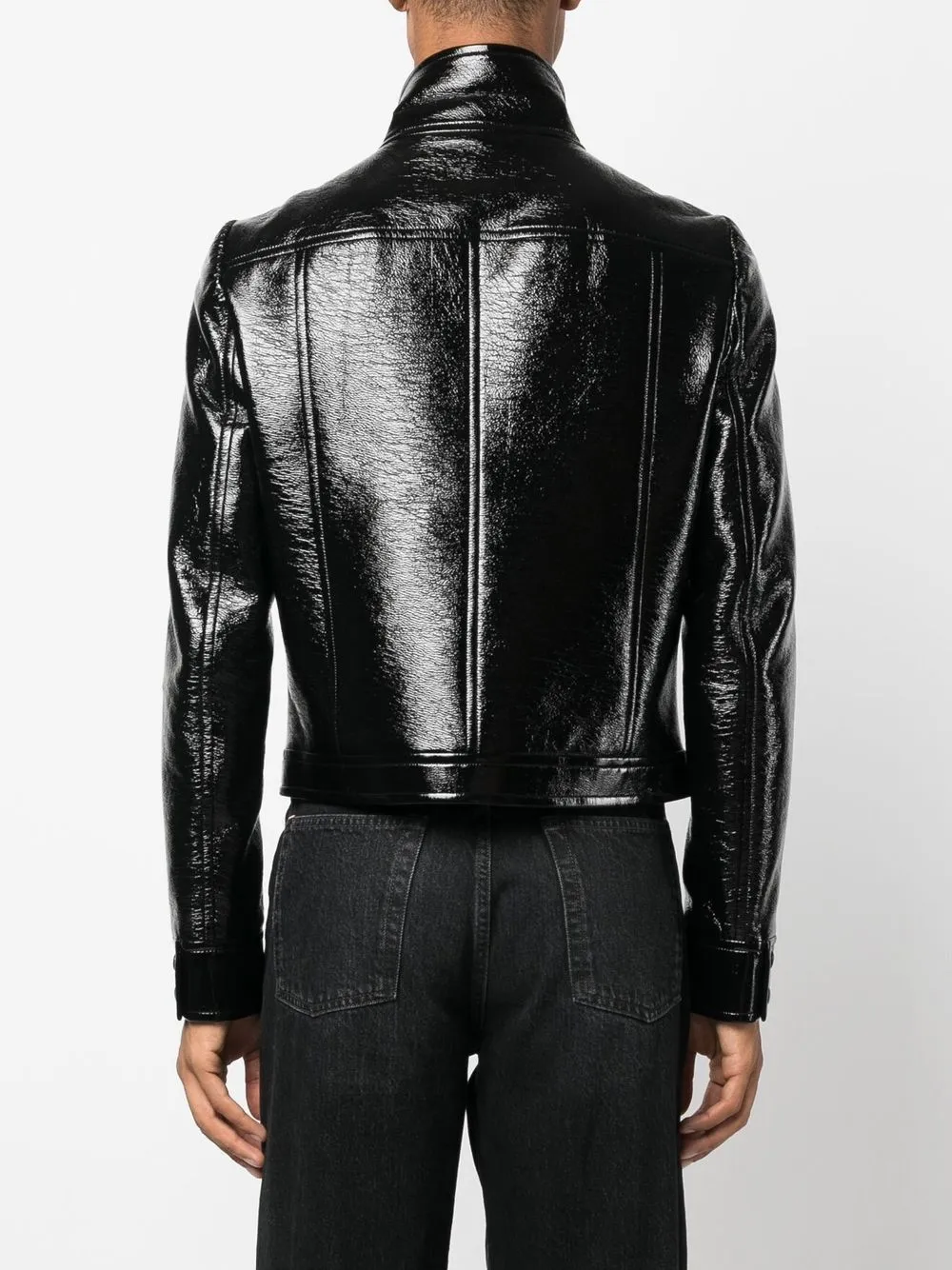 logo-patch faux leather jacket