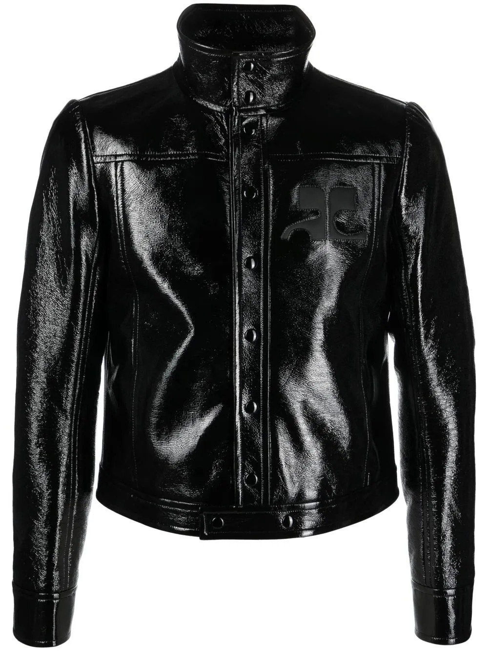Courrèges Logo Embroidered Coated Cotton Jacket In Black