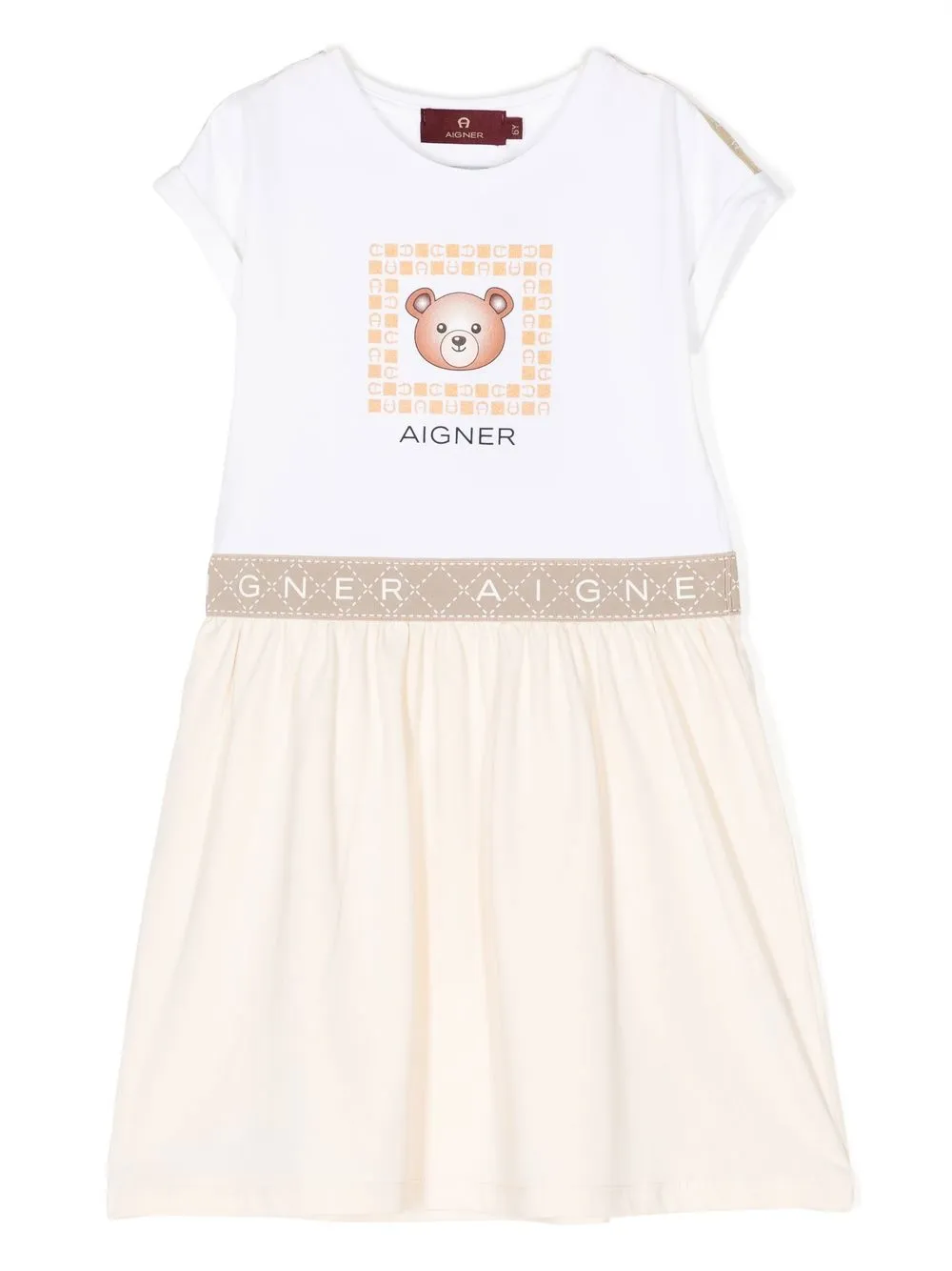 

Aigner Kids vestido manga corta con logo estampado - Blanco