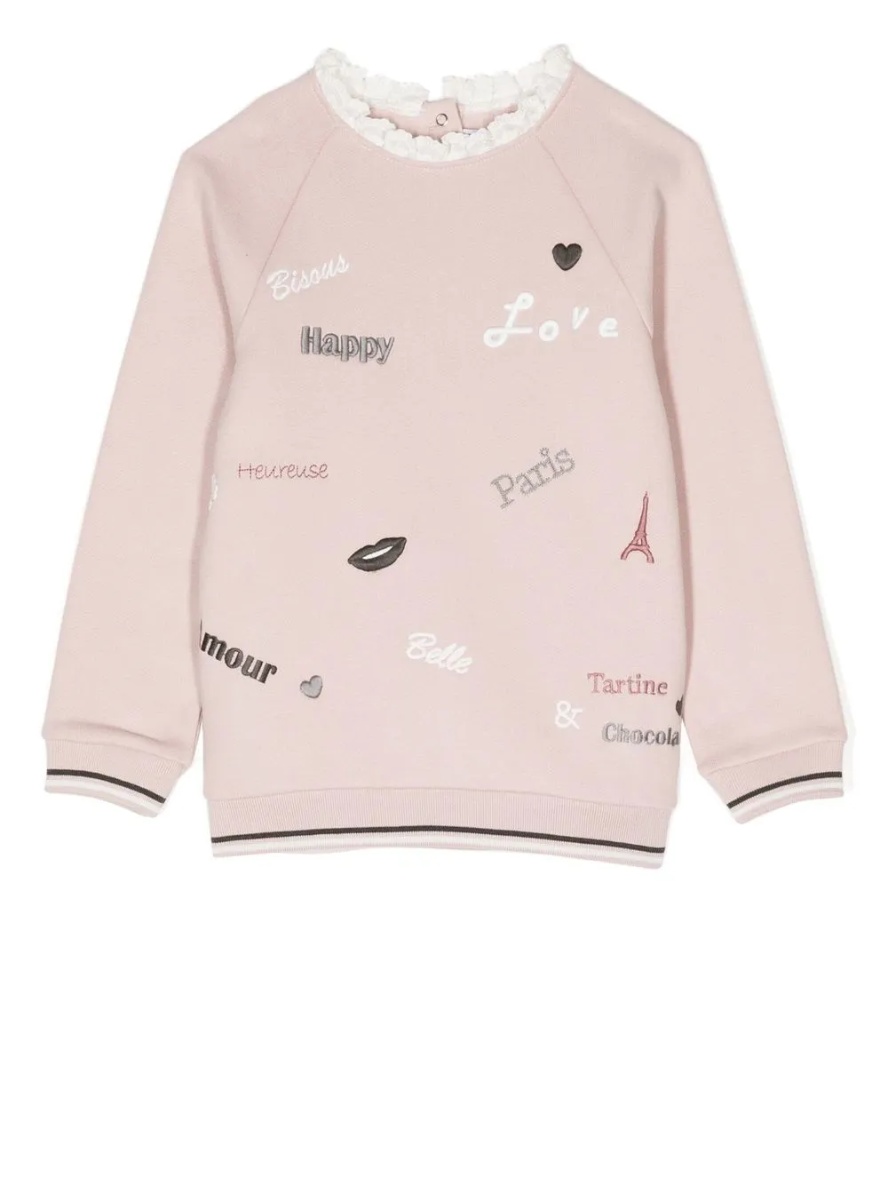 

Tartine Et Chocolat motif-embroidered lace-collar sweatshirt - Pink