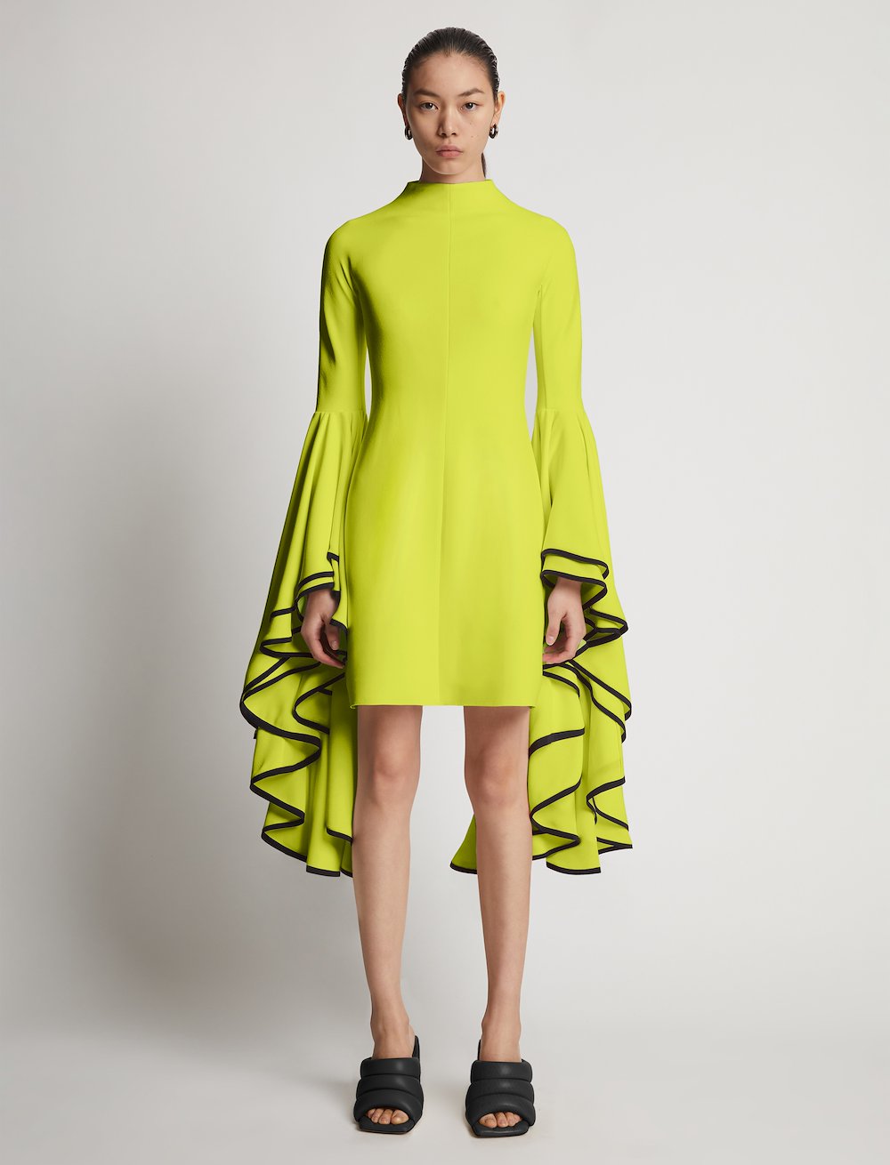 Viscose Crepe Ruffle Sleeve Dress