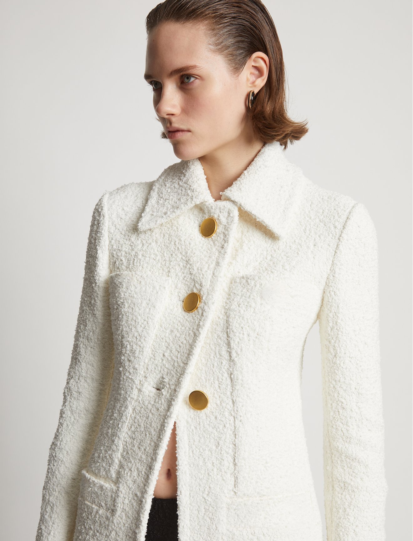 Boucle Tweed Coat in white | Proenza Schouler