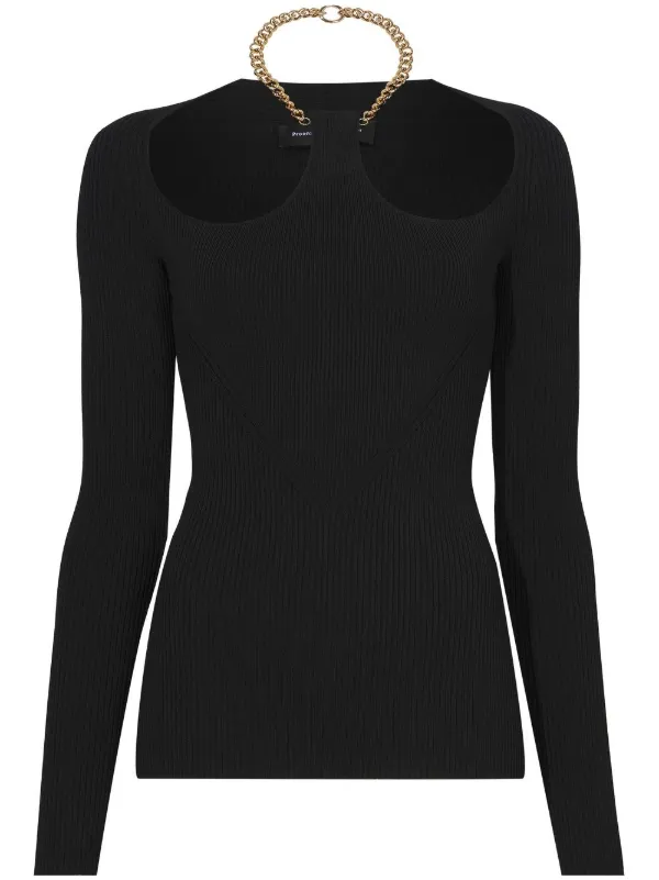 Proenza Schouler Chain-detail Ribbed-knit Jumper in Black