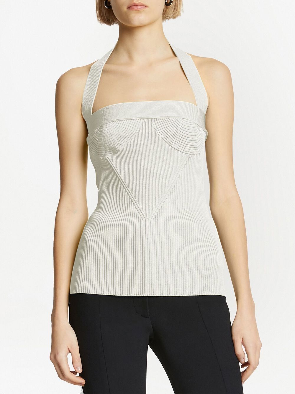 Shop Proenza Schouler Ribbed-knit Halterneck Knitted Top In White