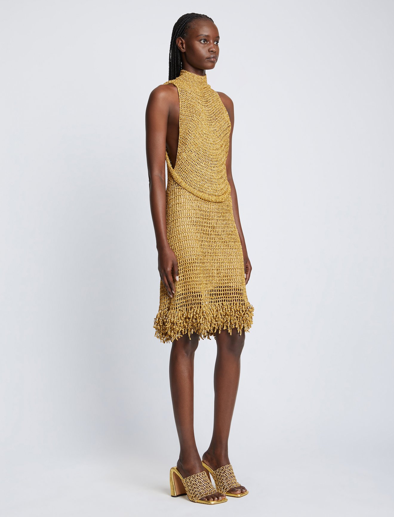 Embroidered Crochet Dress in gold | Proenza Schouler