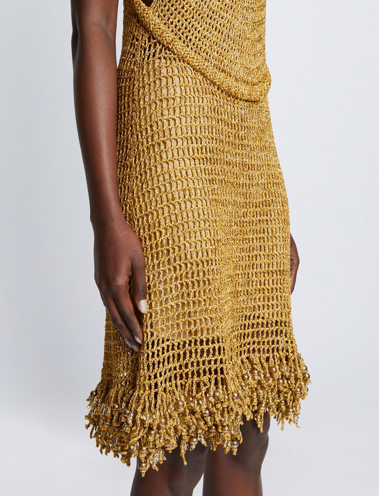 Embroidered Crochet Dress in gold | Proenza Schouler