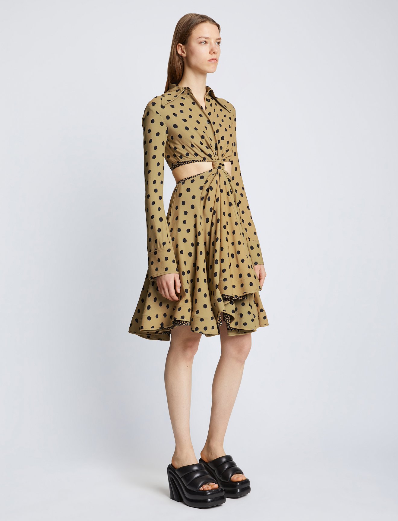 Printed Dot Cut Out Shirt Dress #1