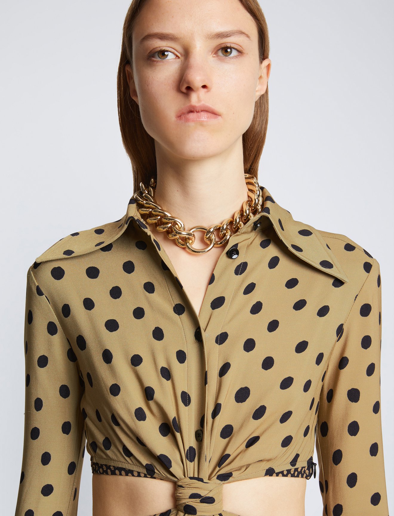 Printed Dot Cut Out Shirt Dress #3