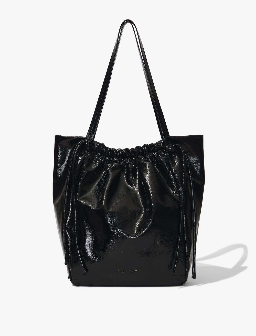 Crinkled Patent Drawstring Tote