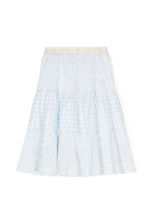 Aigner Kids logo-waistband printed poplin skirt