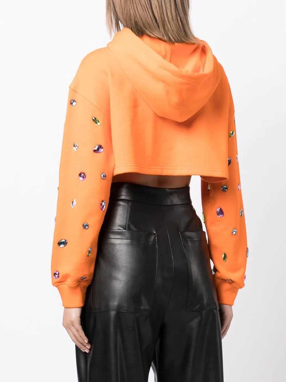Msgm Crystalembellished Cropped Hoodie In Orange ModeSens