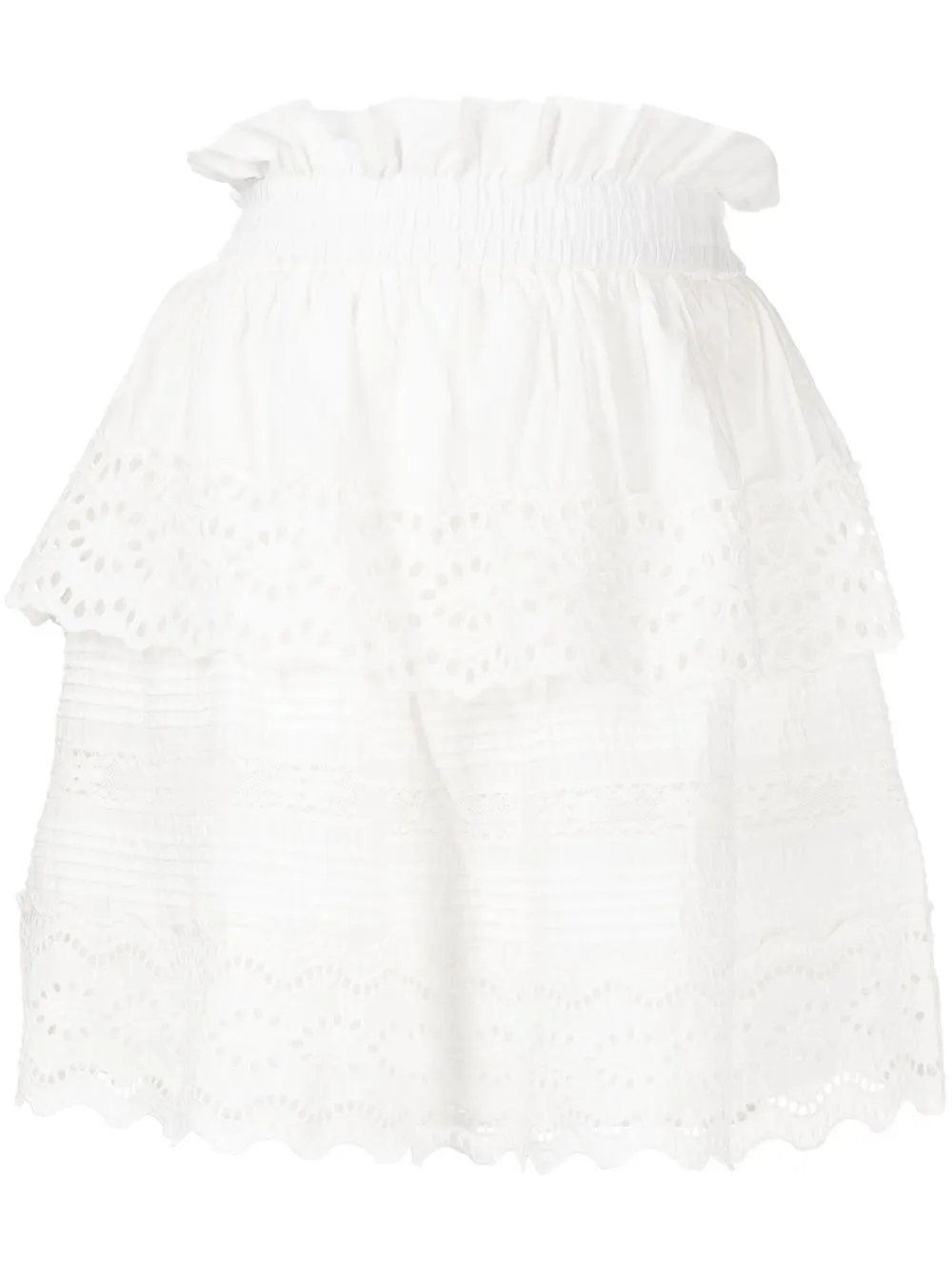 

Sea embroidered ruched A-Line skirt - White