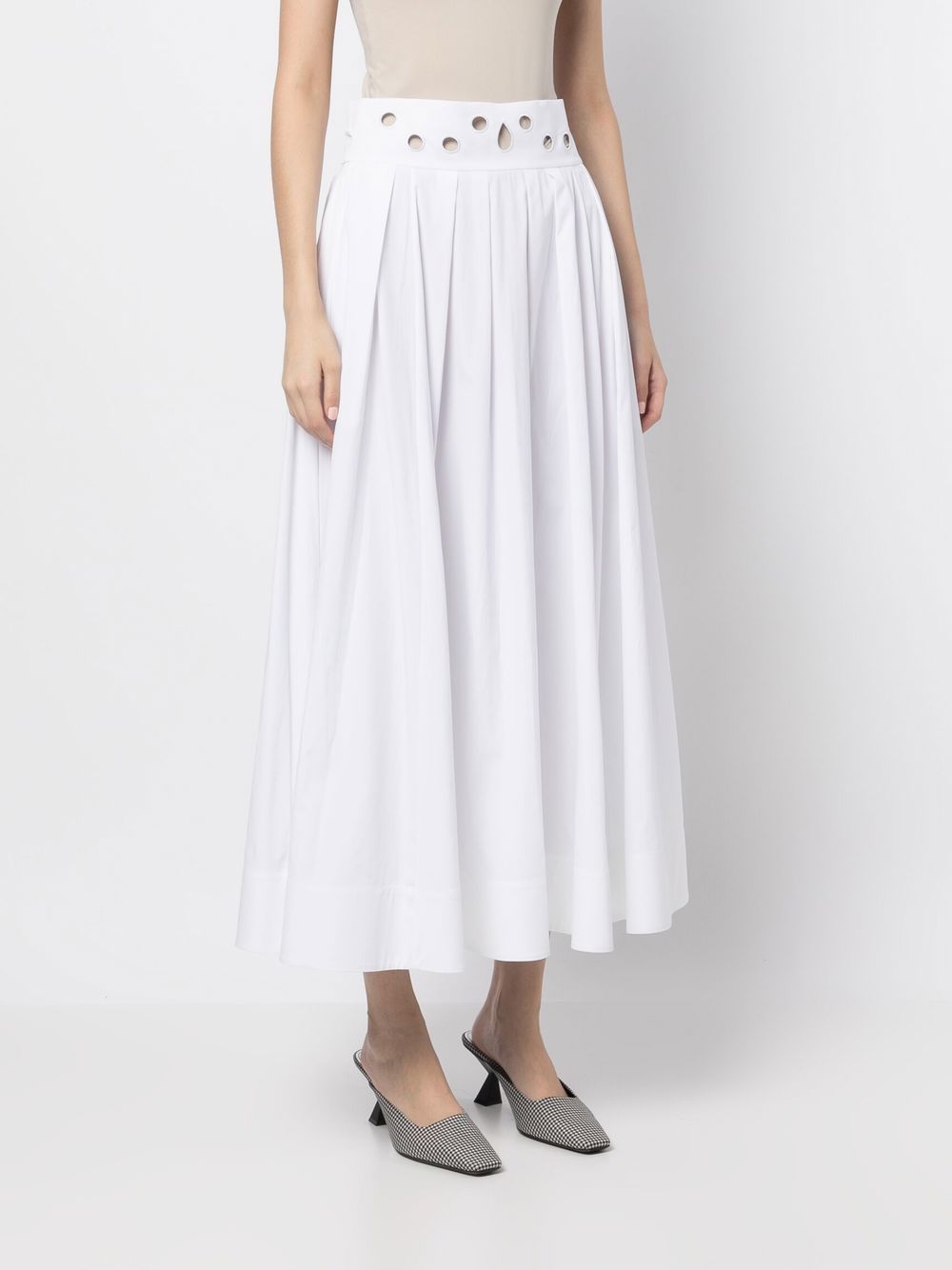 Shop Rosie Assoulin Eyelet Pleated Midi Skirt In White