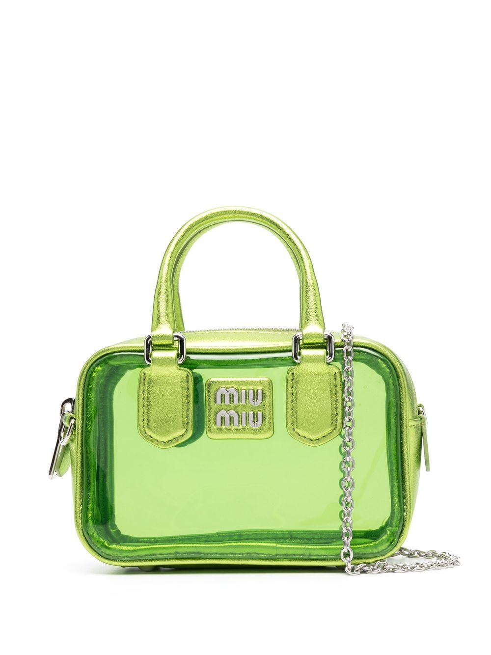 MIU MIU TRANSPARENT LOGO-PLAQUE DETAIL TOTE BAG