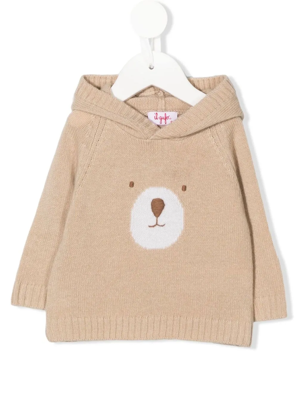 

Il Gufo bear knit hooded jumper - Neutrals