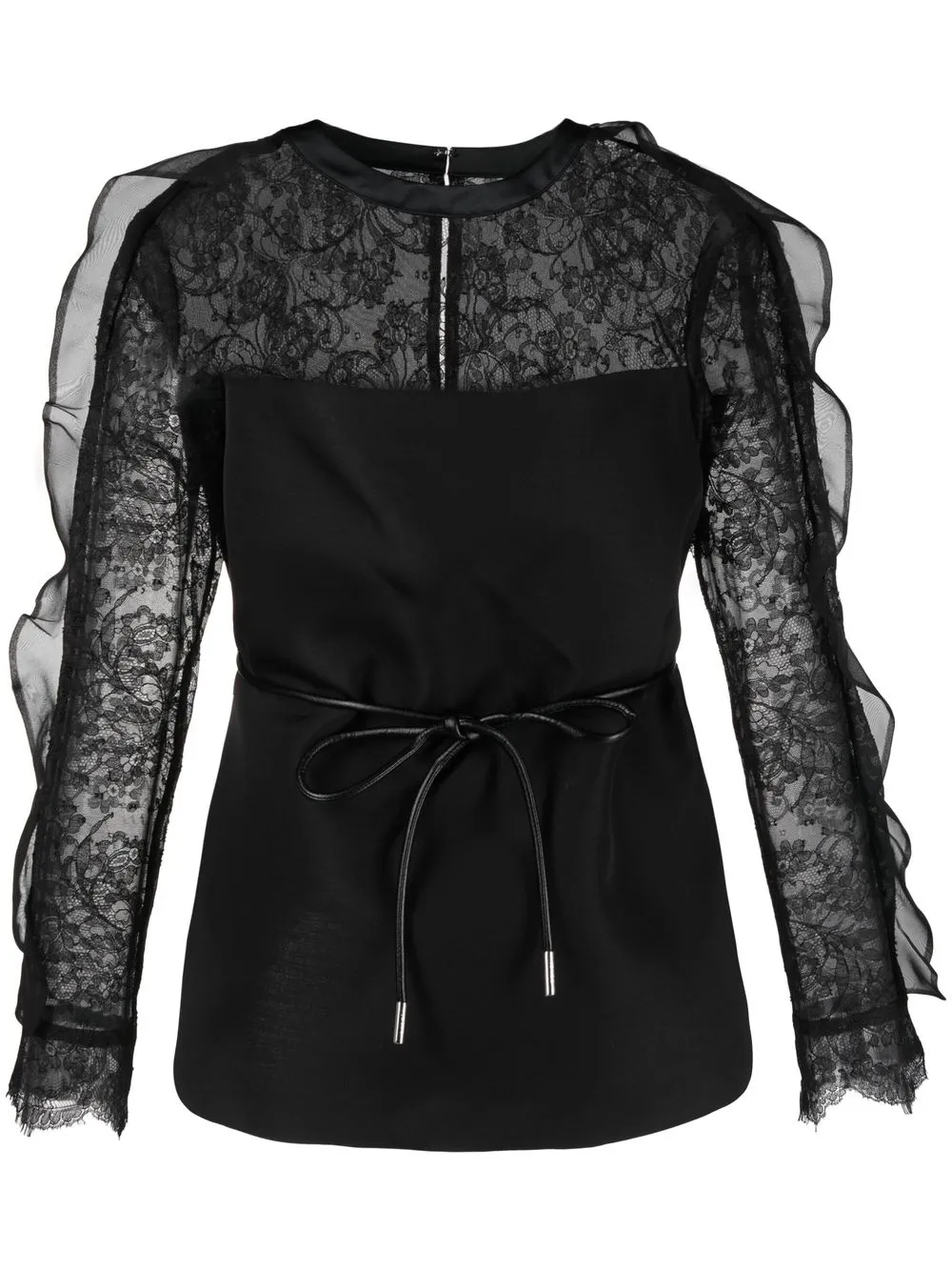 

sacai floral lace belted blouse - Black